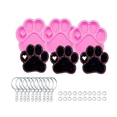 3pc Shiny Paw with Heart Resin Silicone Mold, Dog Paw Print Keychain Mould Crafts Epoxy Resin with 10PC Key Ring(DY0292+DY0292+DY0292)