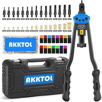 AKKTOL Rivet Nut Tool kit, 16" Rivnut Tool Kit with 15 Metric and SAE Mandrels, 125-PCS Rivet Nut Assortment Kit, Rugged Carrying Case, Ideal for Sheet Metal & Automotive Work