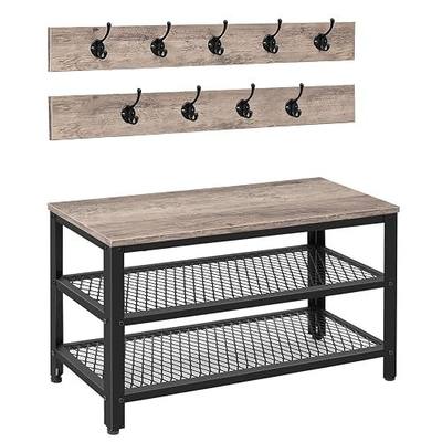HOOBRO Hall Tree Entryway Storage Bench, Coat Rack Shoe Bench, Shoe Rack Organizer with Coat Hooks, 3-in-1 Design, Wooden Furniture with Metal Frame, Greige and Black BG17MT01