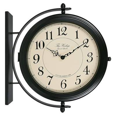 BESTIME 66264B 16-Inch Double Sided Metal Wall Clock with Black Frame.Sturdy Frame,Easy Read,Garden,Home Décor,Indoor,Outdoor,Farmhouse,Yard,Station,Office,Photography Props.