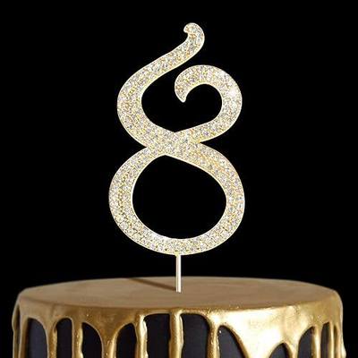 Number Cake Topper 8, UNIIDECO Gold Rhinestone Premium Metal Bling Bling Cake Decor, Sparkly Happy Birthday Wedding Anniversary Party Decoration Centerpiece (Gold, 8)