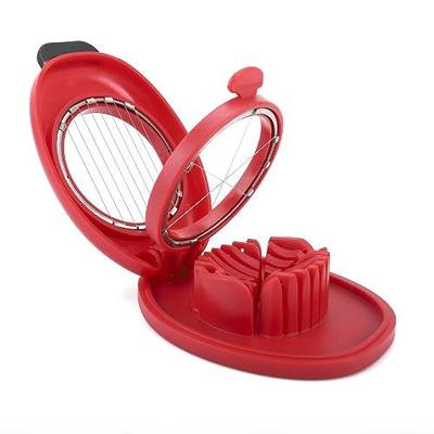 Egg Slicer for Hard Boiled Eggs,Easy to Cut Egg into Slices, Wedge and Dices, Sturdy ABS Body with Stainless Steel Wires,Non-slip Feet,Dishwasher Safe, BPA Free(RED)