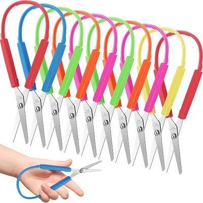 Honoson 10 Packs Loop Scissors for Kids 5.5 Inches Grip Self Opening Adaptive Special Needs Mini Easy Grip Scissors Right and Lefty Support for Teens Adults(Multi Colors)