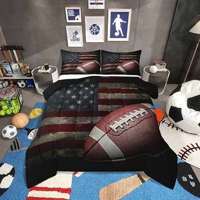 Erosebridal American Flag Bedding Set, Boys Football Comforter Set Full Soccer Sports Games Down Comforter United States Federations Stars Stripes Duvet Sets for Kids Teens Adult Bedroom Decor