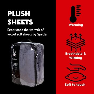 Spyder Plush Warm Fleece Sheets Set - Microfiber Flannel with Pillow Case, Flat Sheets, Fitted Sheets - King Ice Blue