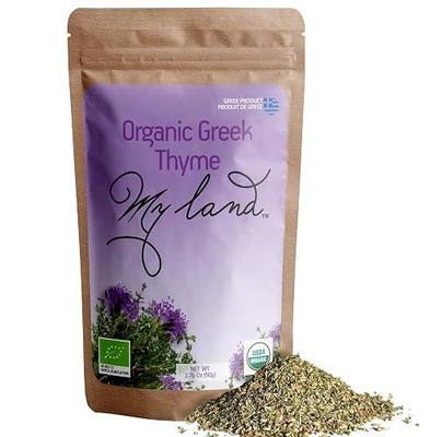My Land Organic Greek Thyme, Dried Whole Leaf from Mount Olympus, 1.76 oz | USDA Organic Greek thyme, whole dried leaves for seasoning, spice rubs and caffeine-free tea