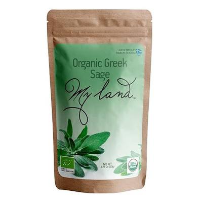 My Land Organic Greek Sage Tea, Loose Leaf from Mount Olympus, 1.76 oz | Whole dried sage leaves from Mt. Olympus, earthy caffeine-free herbal tea, 1.76 oz (50 g)