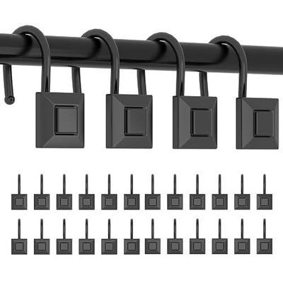 GILLAS Shower Curtain Decorative Hooks, Set of 12 Shower Curtain Rod Rings for Bathroom Rust Resistant Square, Black Heavy Duty, Tool-Free Install