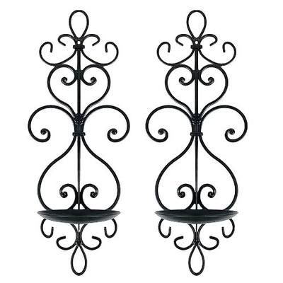 Metal Wall Candle Sconce Holder Set of 2 Hanging Wall Mounted Candle Sconces Holder, Wall Sconces Decor for Bedroom Dining Room, Black (LY0017)…