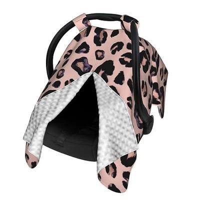 9CH Car Seat Canopy for Babies, Peekaboo Opening Minky Car Seat Cover for Baby Mom Nursing Breastfeeding Covers, Minky Blanket for Infant Toddler (Pink Leopard)