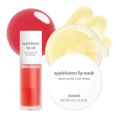 NOONI Korean Vegan Best Lip Duo | Applebutter and Appleberry Value Set with Shea Butter, Apple Seed Oil and Vitamins, Hydrating and Moisturizing Overnight Lip Stain Mask
