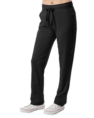 Aurgelmir Womens Sweatpants with Pockets Open Bottom Yoga Straight Leg Lounge Loose Fit Pajama Pants Black