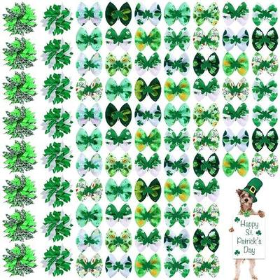 Weewooday 70 Pcs Dogs Hair Holiday Dog Bows Bowtie with Rubber Band Pet Hair Accessories Puppy Bowknot Topknot Pet Grooming Bow for Holiday Christmas Small Puppy Decor(Chic Style)