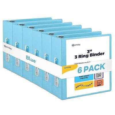 3 Slant D-Ring Binder 3 Inch Blue, 3 in Clear View Cover with 2 Inside Pockets Binder, Heavy Duty Colored School Supplies Binders,Also Available in Green, Grey, Purple, Red, Pink (6 PC) – by Enday