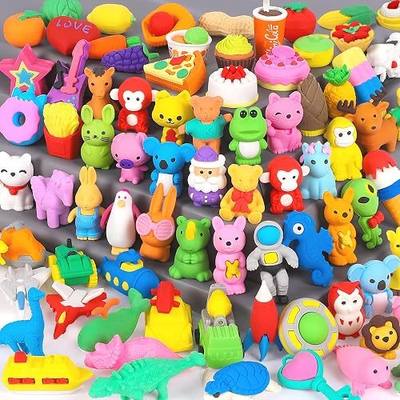 70Pcs Animal Pencil Erasers, Desk Pets for Treasure Chest, School Rewards | 3D Puzzle Food Erasers, Back to School, Classroom Prizes, Party Favors, Student Gifts, Easter Egg Fillers & Stocking Stuffers