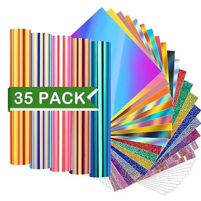 WRAPXPERT Holographic Permanent Vinyl Adhesive 35 Sheets Bundle-24 Vinyl Sheets 12"x12" & 6 Grid Transfer Paper & 5 Vinyl Layer Ppaer Compatible with All Crafters