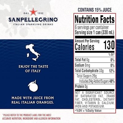 Sanpellegrino Italian Sparkling Drink Aranciata Rossa, Sparkling Orange and Blood Orange Beverage, 6 Pack