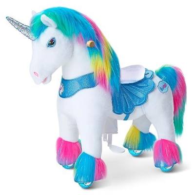 PonyCycle Rainbow Ride-on Unicorn Walking Pony Riding Horse Ride on Toy No Battery Required Advanced Model Y with Saddle Size 4 for Kids Ages 4-7 Indoor Outdoor with Wheels Y454