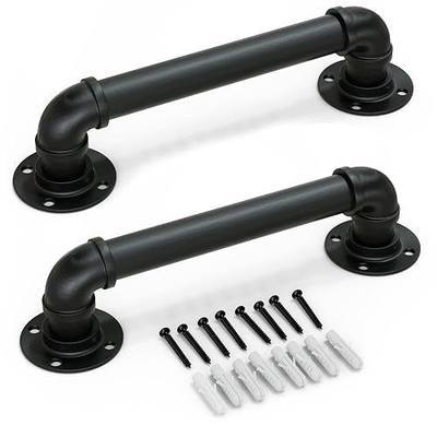 NATIKON 12" Matte Black Pipe Door Pull Handle, Industrial Grab and Towel Bar, Set of 2