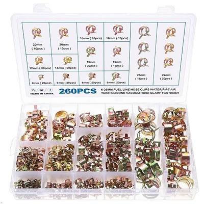 260 PCS 6-25mm Fuel Line Hose Spring Clip Clamps Fasteners Silicone Vacuum Hose Pipe Clamp Steel Wire Air Tube Water Pipe Clip 12 Sizes