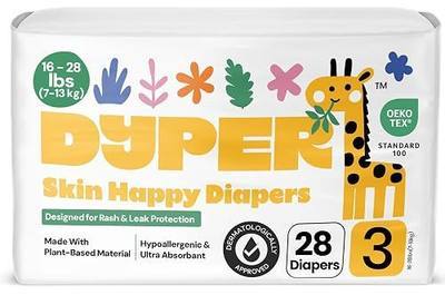 DYPER - Baby Diapers Size 3 (28 Count) - Plant Based Disposable Diapers for Day and Overnight Premium Leak Protection, Skin-Friendly Comfort with Soft Size 3 Diapers (16-28 lbs)