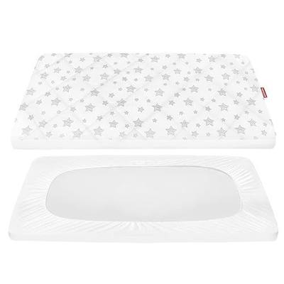 Pack and Play Sheet Quilted, Breathable Thick Playpen Lovely Print Cover 39"×27"×5" Compatible with Graco Portable Mini Cribs, Suitable for Yards and Foldable Mattress Pack and Play Pad, White Star