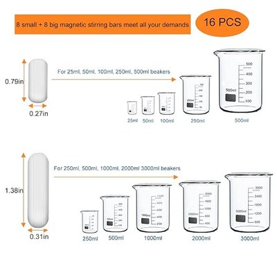 16 PCS PTFE Magnetic Stirring Bar Set - Laboratory Stirrer Mixer Bar - Stir Plate Magnet Bar Rod Stick - Spinning Spin Mixing Bar for Lab (8 Big + 8 Small)
