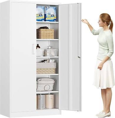 MIIIKO Metal Storage Cabinet with Lock, 71” Steel Storage Cabinet with 2 Doors and 5 Adjustable Shelves, for Office, School.