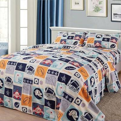 LinenTopia 4 Piece Sports Squares Full Bed Sheets for Kids - Fitted Kids' Sheet & Pillowcase Sets - Sports Room Decor for Toddler Boys - Full Size
