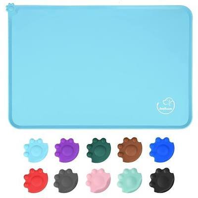 Silicone Waterproof Dog Cat Pet Feeding Mats, Non Slip, Easy Clean Pet Dog Cat Bowl Mats Placemat (18.5" x 11.5") Blue