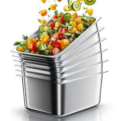 WantJoin Stainless Steel Steam Table Hotel Pans Set 1/2 Size 6 Inch 6 Pack | Half Size 6" Deep Food Storage Container Metal Tray for Commercial Chafing Dishes Restaurant Buffet Warmer Catering Supplies