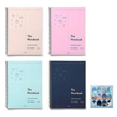 Simple Aesthetic Cute Korean Soft Spiral Square Grid Graph Notebook for Math Studying, School 4 Pack Set + 1 dalgaru Sticker Sheet, Mint, Navy, Pink, Beige