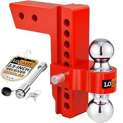 LOCAME Adjustable Trailer Hitch, Fits 2.5-Inch Receiver Only, 8-Inch Drop/Rise Aluminum Drop Hitch,18,500 LBS GTW-Tow Hitch for Heavy Duty Truck with Double Stainless Steel Locks, Red, LC0015
