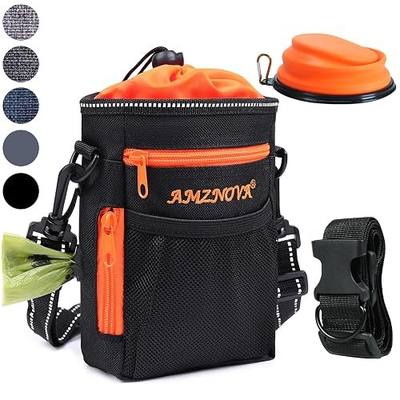 AMZNOVA Dog Treat Bag Treatkit Dog Treat Pouch, Waist Clip On Crossbody Fanny Pack for Pet, Training Pouch with Shoulder Strap & Waist Belt for Walking & Training, 6Cups, Black
