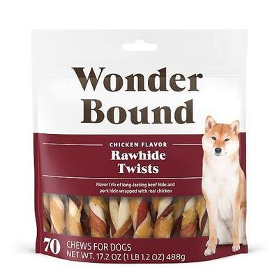 Amazon Brand - Wonder Bound Chicken Flavor Dog Rawhide Twist Sticks, 70 Count, 1.08 pound (Pack of 1)