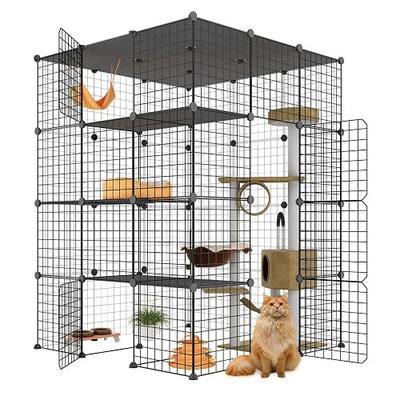 Large Cat Cage, Enclosures Indoor with Balcony, DIY Playpen Detachable Metal Wire Kennels Crate 3x3x4 Large Exercise Place Ideal for 1-3 Cats