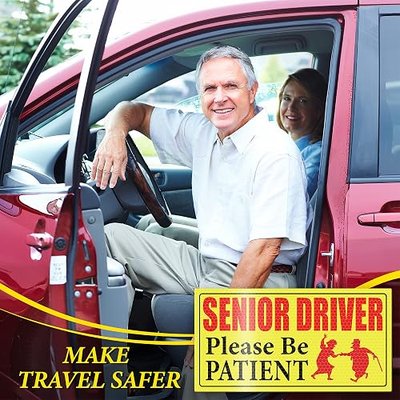 Tallew 4 Pieces Elderly Driver Car Magnet Reflective Senior Driver Magnet Signs for Car Old People Gag Gifts Please Be Patient Yellow Sign Magnetic Bumper Sticker for Grandma and Grandpa
