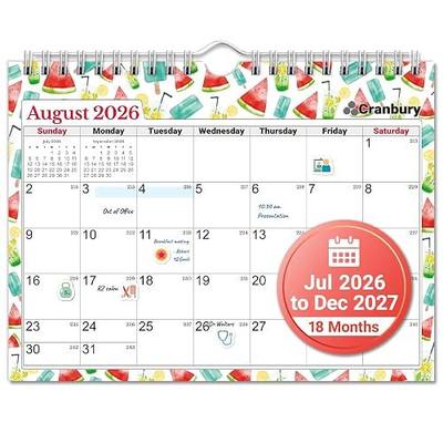 CRANBURY Wall Calendar 2026-2027, 8x6", 18 Months Jul. 2026 to Dec. 2027, Thick Paper, Premium Quality, Small Desk & Wall Planner for Office, School, Mini Monthly Hanging Calendar with Stickers