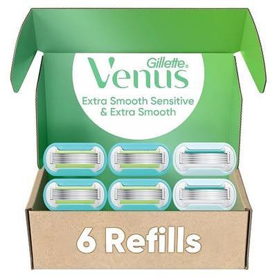 Gillette Venus Extra Smooth 4 count, plus Gillette Venus Extra Smooth Sensitive 2 count, 5-Bladed Women's Razor Blade Refills
