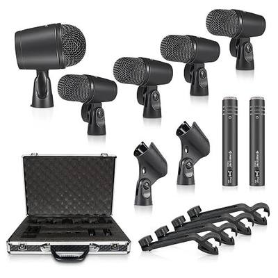 Phenyx Pro Drum Microphone Kit, 7-Piece Full Metal Wired Dynamic Mic Set for Bass/Tom/Snare/Hi-hat Cymbals, with Carrying Case, Holders, and Threaded Clips (PTD-10)