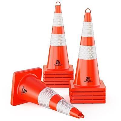 RoadHero 10 Pack Traffic Cones 28 Inch Safety Cones with Reflective Collar Orange Cones with Handle Plastic PVC Heavy Duty Cones for Parking Lot, Driving Training