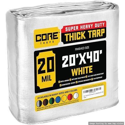 Core Tarps Extreme Heavy Duty 20 Mil Tarp Cover, Waterproof, UV Resistant, Rip and Tear Proof, Poly Tarpaulin with Reinforced Edges for Roof, Camping, Patio, Pool, Boat (White 20′ X 40′)