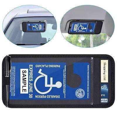Handicap Placard Holder for Auto, Car Sun Visor Disabled Parking Tag, Black | Wisdompro Sunvisor Organizer, Handicapped Pass Sign Protector Sleeve, Disability Plaque Card Cover, Pen Holder, Elastic Strap