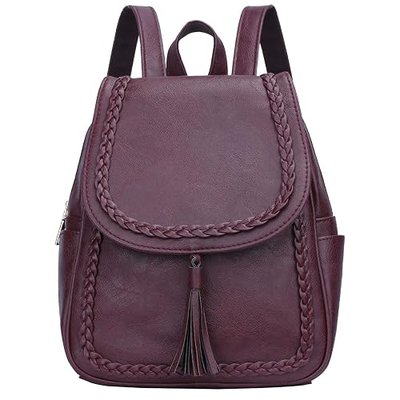 KKXIU Fashion Small Synthetic Leather Backpack Purse For Women and Ladies with Tassel (Coffee)