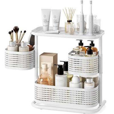KINGRACK Metal Bathroom Counter Organizer 3 Tier- Vanity Tray for Makeup & Skincare, Countertop Spice Rack Storage, Space-Saving Shelf for Bathroom, Kitchen, Laundry Room, Baby Bottle Station, White