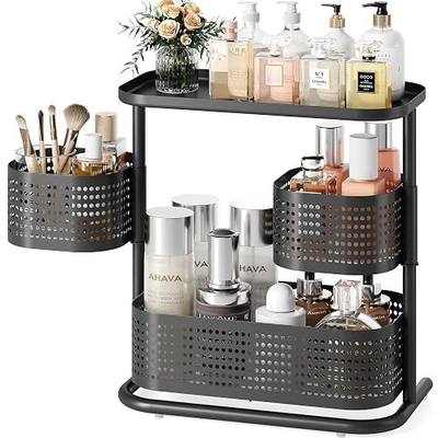 KINGRACK Metal Bathroom Counter Organizer 3 Tier - Rotating Countertop Vanity Storage Shelf, Cosmetic Holder for Skincare & Makeup, Kitchen Spice Rack, Bedroom Nightstand Organizer, Black