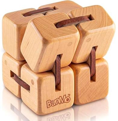 BunMo Wooden Fidget Cube – Beechwood Infinity Cube Fidget Toy, Larger One Pack – Smooth Folding Pocket Fidget, Natural Wood Sensory Cube for Desk or Travel