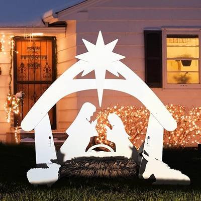 VINGLI Outdoor Nativity Scene, Weatherproof Nativity Sets for Christmas Outdoor Decor, Large Holy Family Nativity Set Outside Display Christmas Decorations for Front Yard and Lawn-White