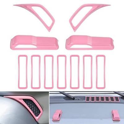 Bonbo Hood Vents & Engine Hood Hinge & Side AC Vent Outlet Trim Exterior Accessories fit for Jeep Wrangler JL JLU Sports Sahara Freedom Rubicon Unlimited Gladiator JT 2018-2023 11PCS (Pink)
