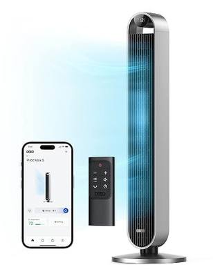DREO Smart Tower Fan for Bedroom, 120° Oscillating Fan, 20dB Quiet DC Motor | 28ft/s Airflow, 12 Speeds, 4 Modes Bladeless Standing Fan, 12H Timer Cooling Fan for Home, Living Room, App & Alexa Control
